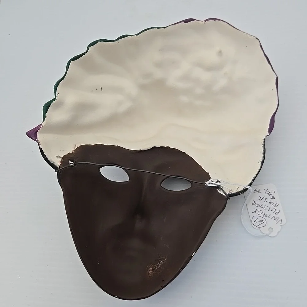 Hand Painted Ceramic Black Lady Face Mask Wall Hanging Decor Vintage 9.5